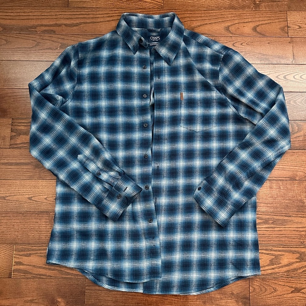 Chaps Blue Plaid Casual Button Down Shirt